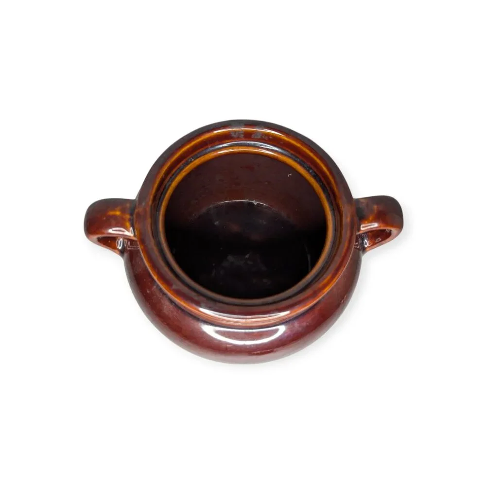 Vintage Brown Glaze Stoneware Bean Crock Pot with Handles Made in USA No Lid